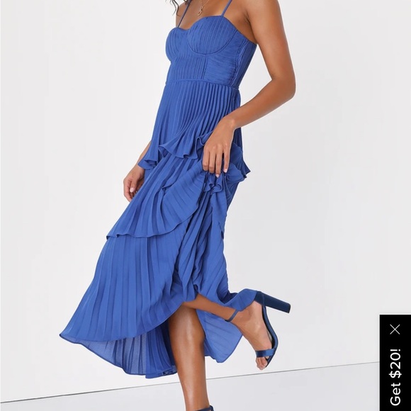 Lulus Tiered Dress - Cascading Crush Cobalt Blue Tiered Bustier Midi Dress - Picture 1 of 6
